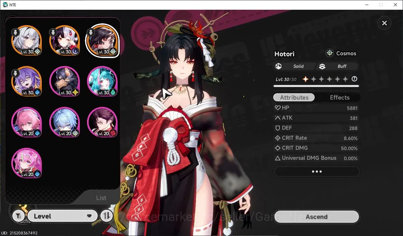 Neverness to Everness Accounts GLOBAL SEA|HL 15|TL 1|3 SSR (Lacrimosa,Hotori,Fadia)+2 S-Class Selector Box|Selector 1