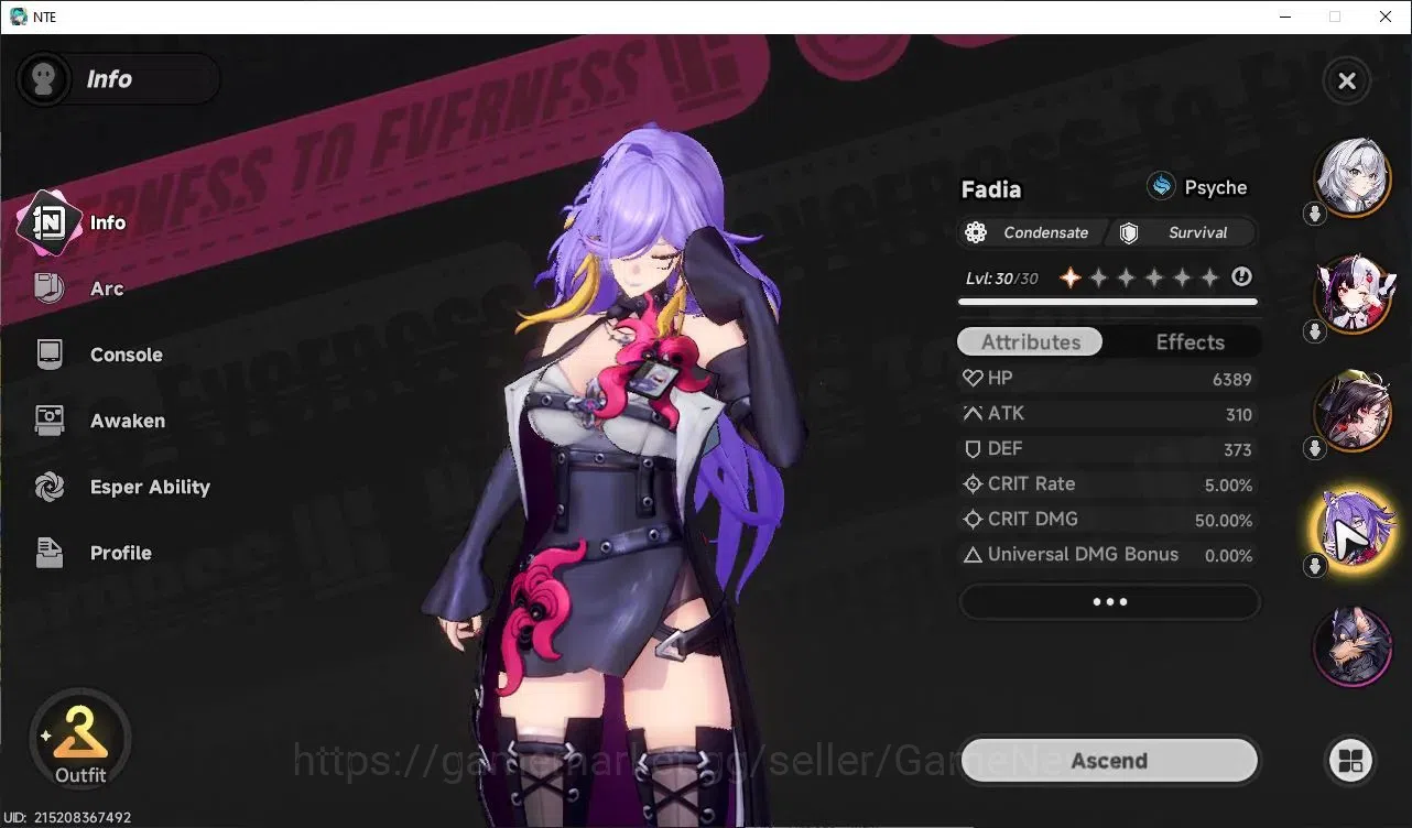 Neverness to Everness Accounts GLOBAL SEA|HL 15|TL 1|3 SSR (Lacrimosa,Hotori,Fadia)+2 S-Class Selector Box|Selector 3