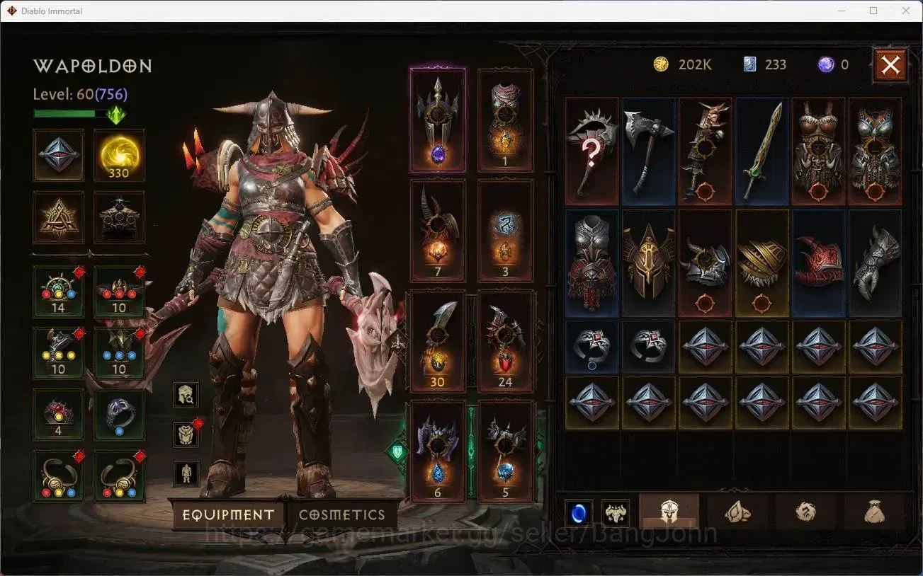 Diablo Immortal Accounts High-End NA - High heavens | 60 (756) Barbarian-Harbinger | CR 40k | Reso 330 | Inferno 3 | Varog 11