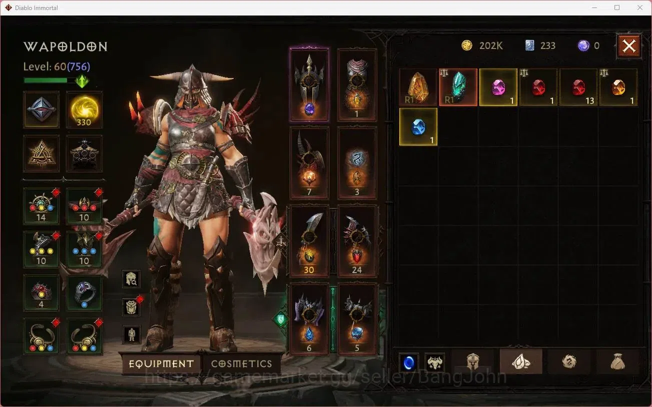 Diablo Immortal Accounts High-End NA - High heavens | 60 (756) Barbarian-Harbinger | CR 40k | Reso 330 | Inferno 3 | Varog 12