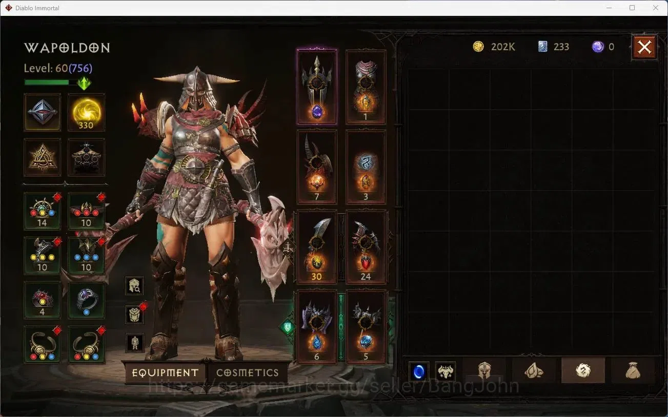 Diablo Immortal Accounts High-End NA - High heavens | 60 (756) Barbarian-Harbinger | CR 40k | Reso 330 | Inferno 3 | Varog 13