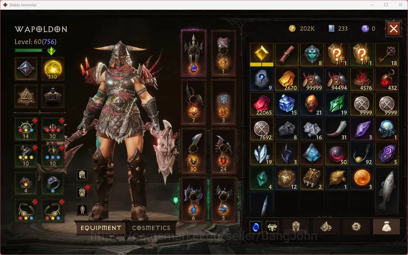 Diablo Immortal Accounts High-End NA - High heavens | 60 (756) Barbarian-Harbinger | CR 40k | Reso 330 | Inferno 3 | Varog 14