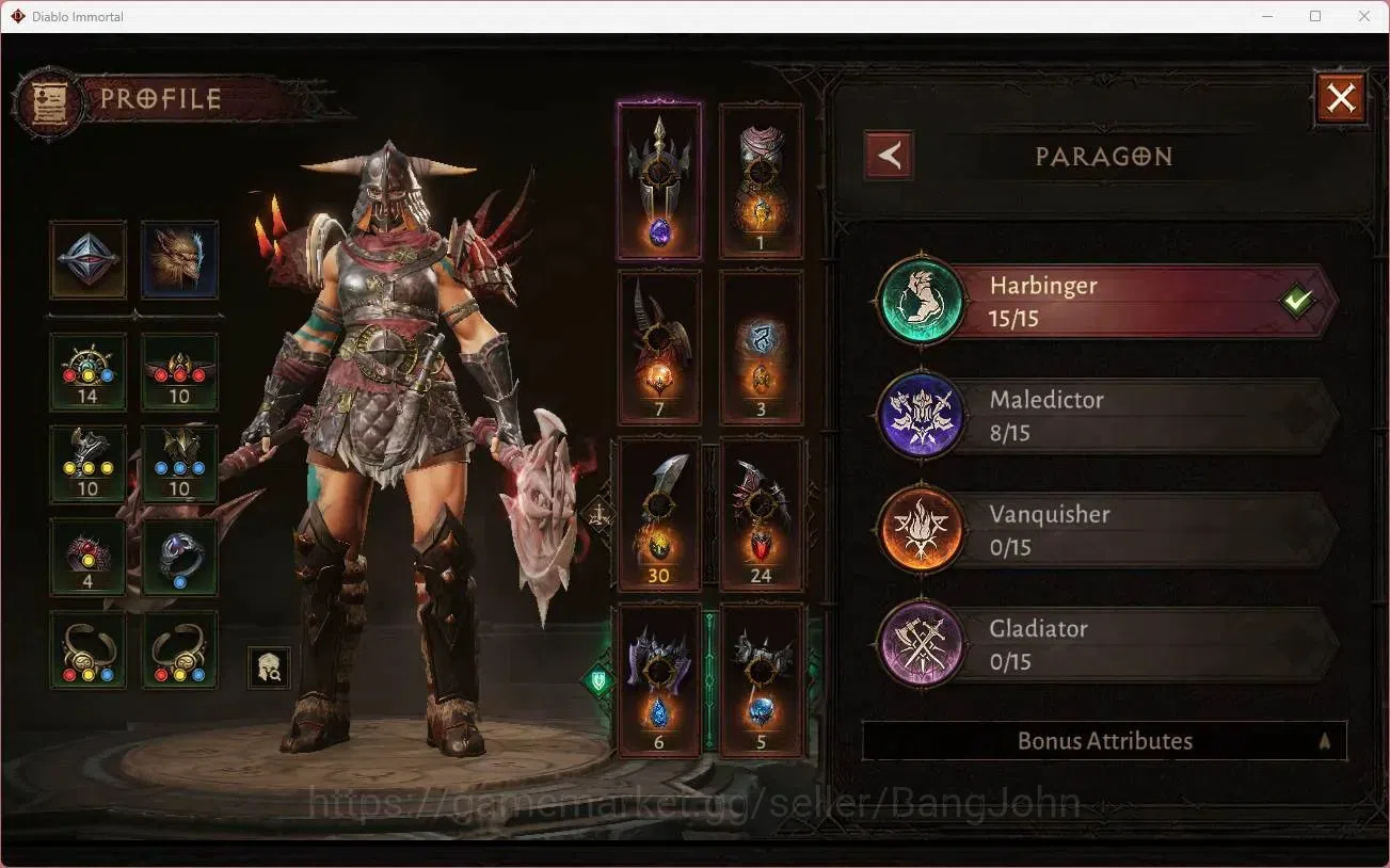 Diablo Immortal Accounts High-End NA - High heavens | 60 (756) Barbarian-Harbinger | CR 40k | Reso 330 | Inferno 3 | Varog 2