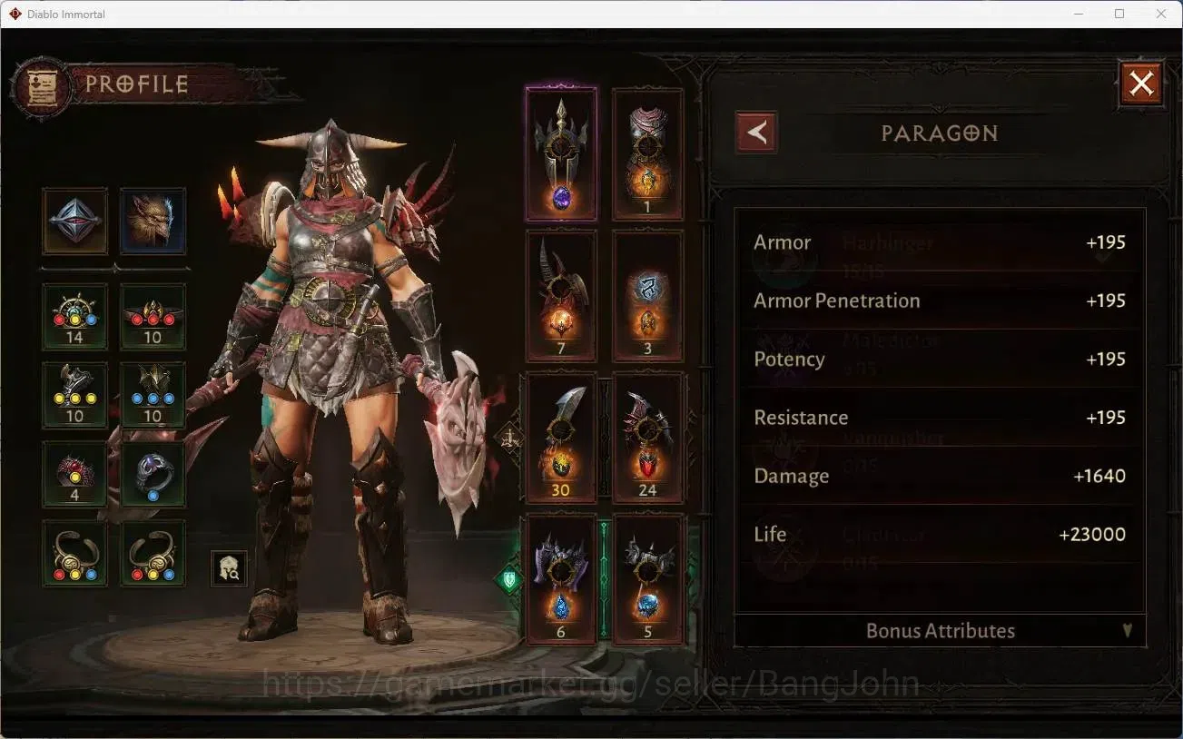 Diablo Immortal Accounts High-End NA - High heavens | 60 (756) Barbarian-Harbinger | CR 40k | Reso 330 | Inferno 3 | Varog 3
