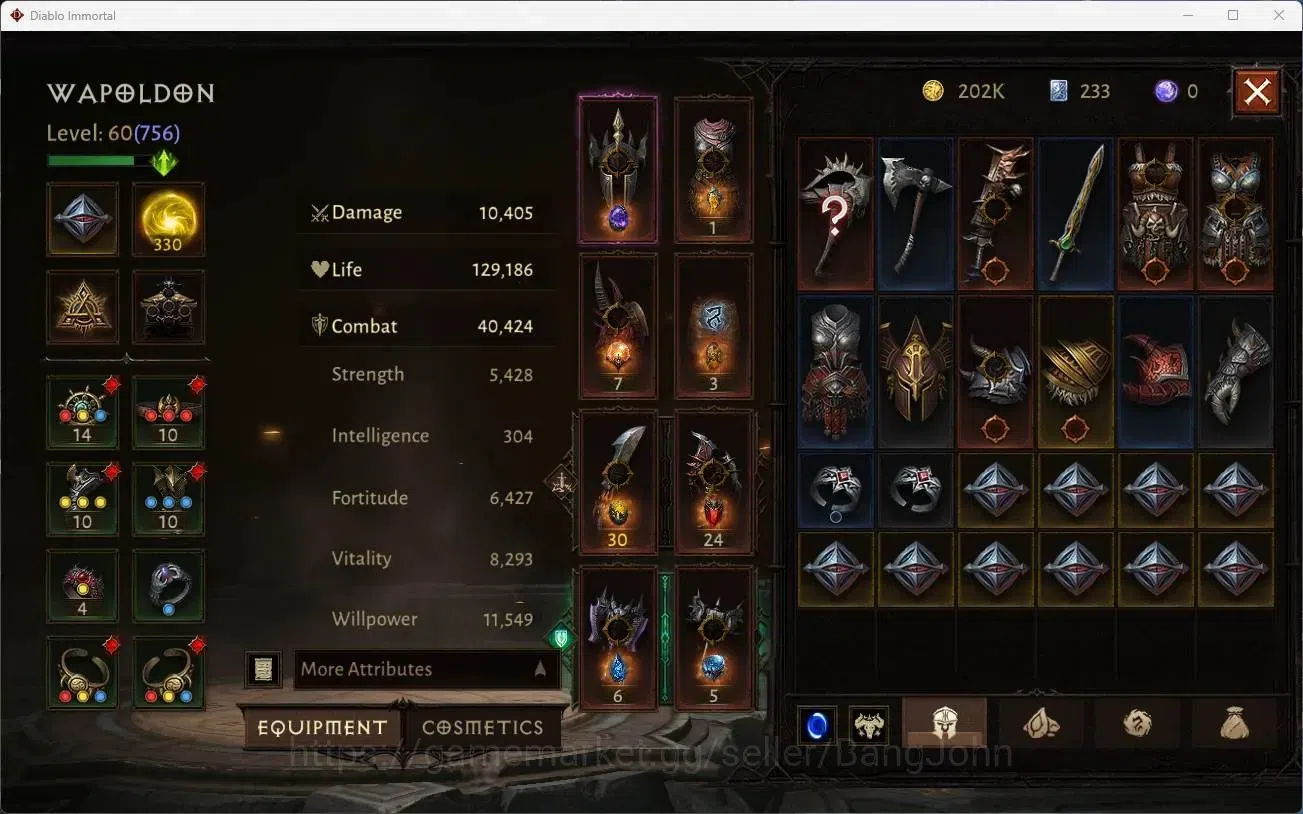 Diablo Immortal Accounts High-End NA - High heavens | 60 (756) Barbarian-Harbinger | CR 40k | Reso 330 | Inferno 3 | Varog 8