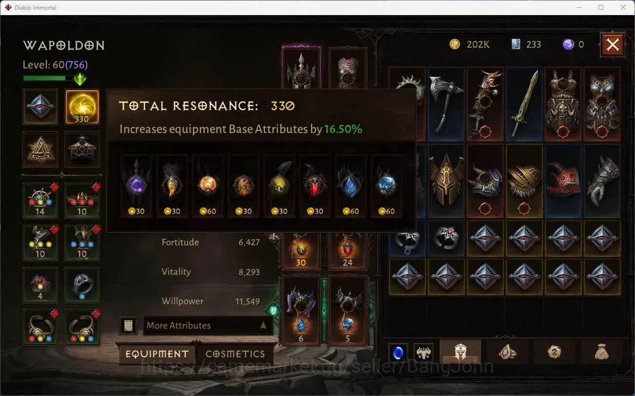 Diablo Immortal Accounts High-End NA - High heavens | 60 (756) Barbarian-Harbinger | CR 40k | Reso 330 | Inferno 3 | Varog 9