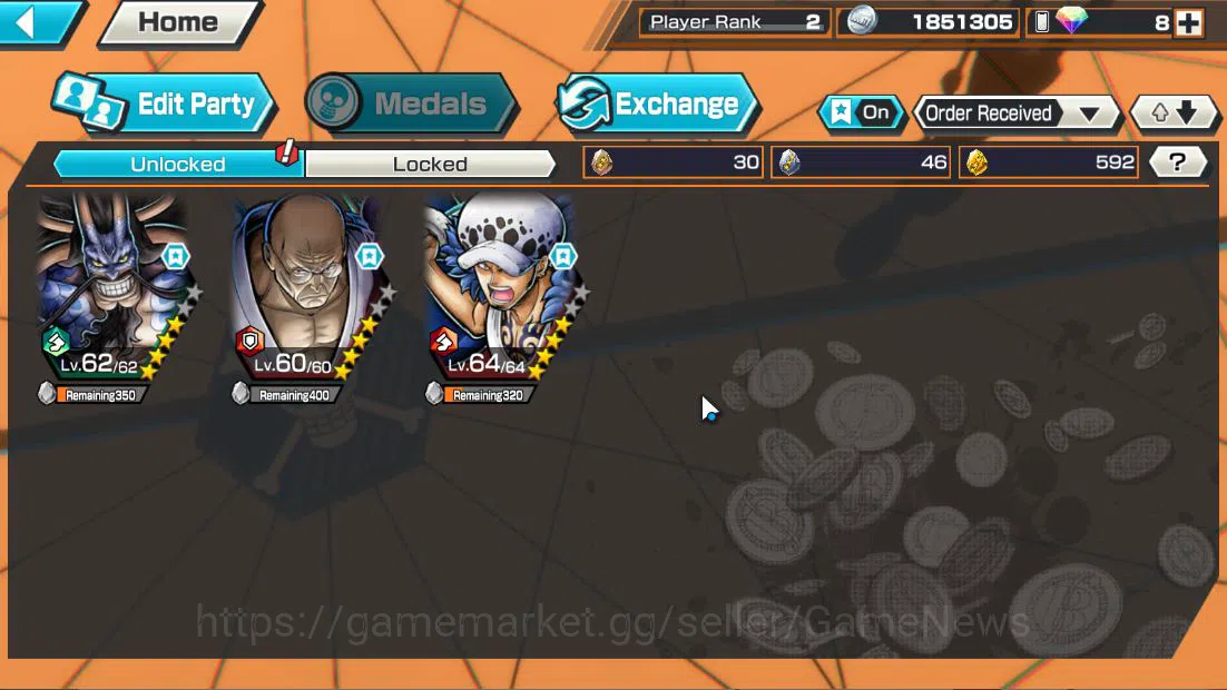 One Piece Bounty Rush Accounts Starter Global|3EX|5elder Nusjuro,Onigashima Kaido,WI Trafalgar Law|Rank 3