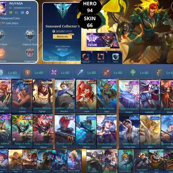 Mobile Legends: Bang Bang Accounts Smurf BEST OFFER | HERO 94 | SKIN 66 | CLAUDE LUCKYBOX | KARINA KOF | 2X LIGHTBORN