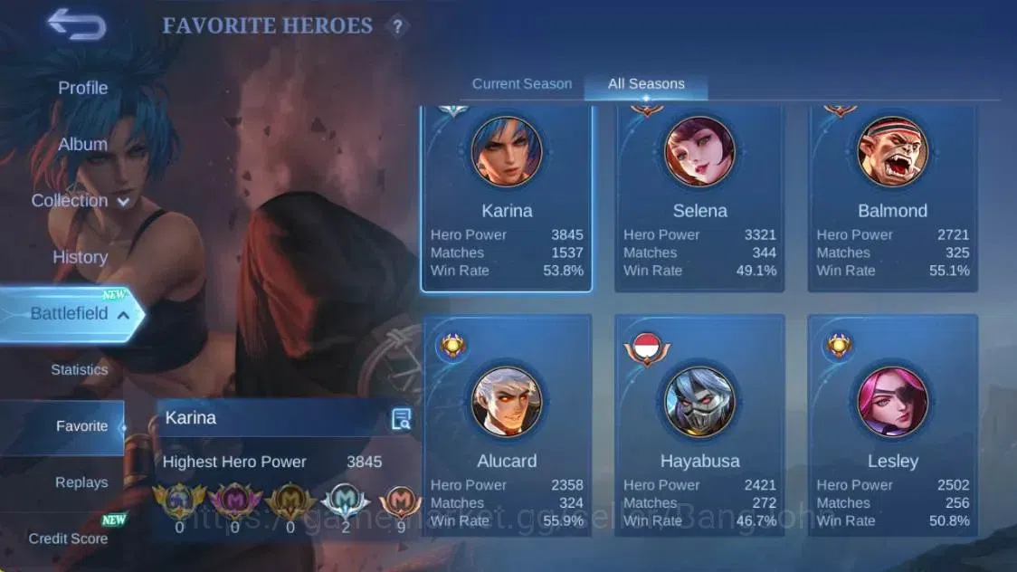 Mobile Legends: Bang Bang Accounts Global|Hero 132|Skin 260|Renowned|KOF Karina|STUN  image 4