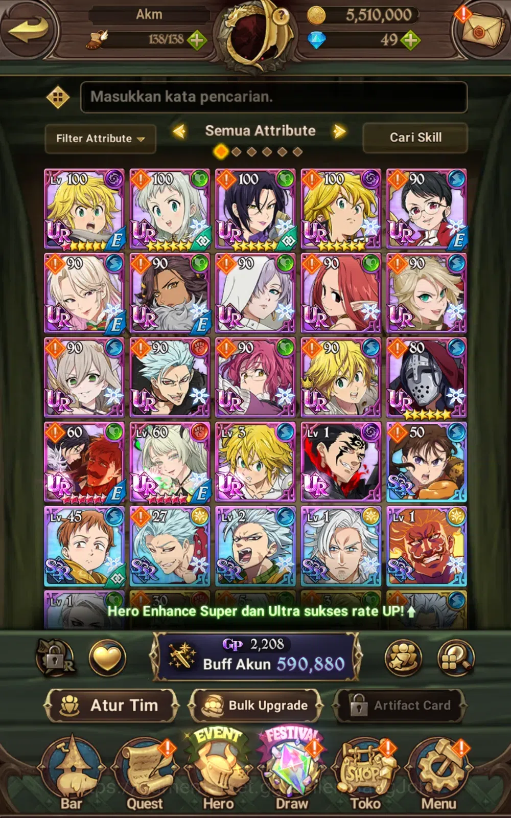 The Seven Deadly Sins: Grand Cross Accounts ASIA | 590K CC | Sabunak, Merlin esca, ODK |  7DS0 image 3