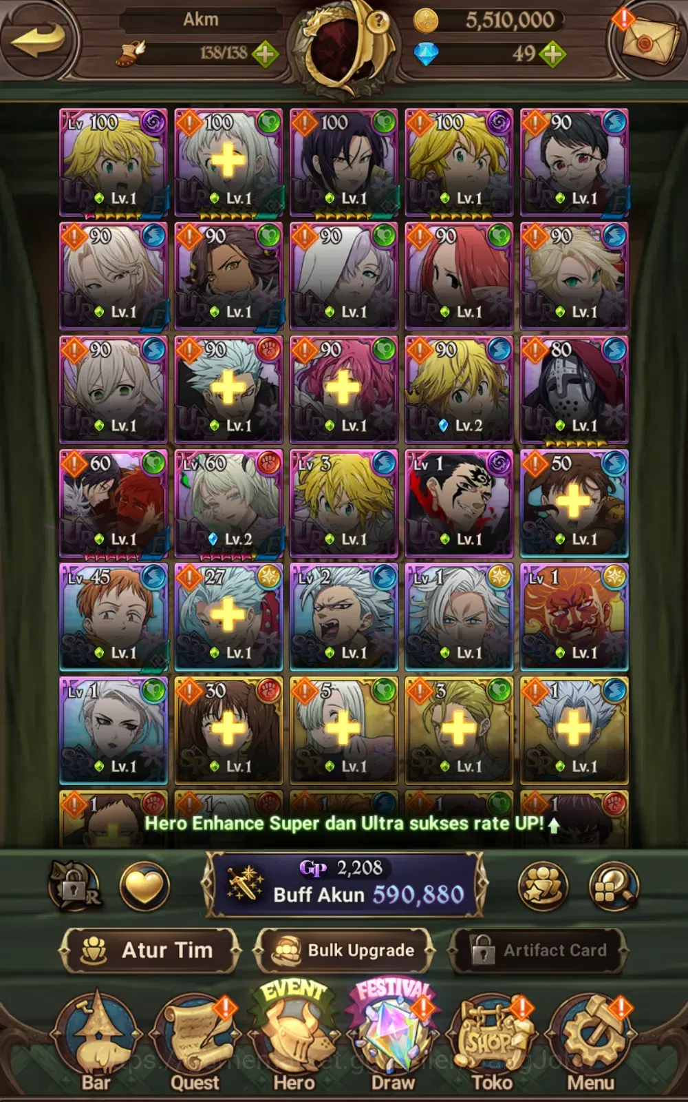 The Seven Deadly Sins: Grand Cross Accounts ASIA | 590K CC | Sabunak, Merlin esca, ODK |  7DS0 image 4