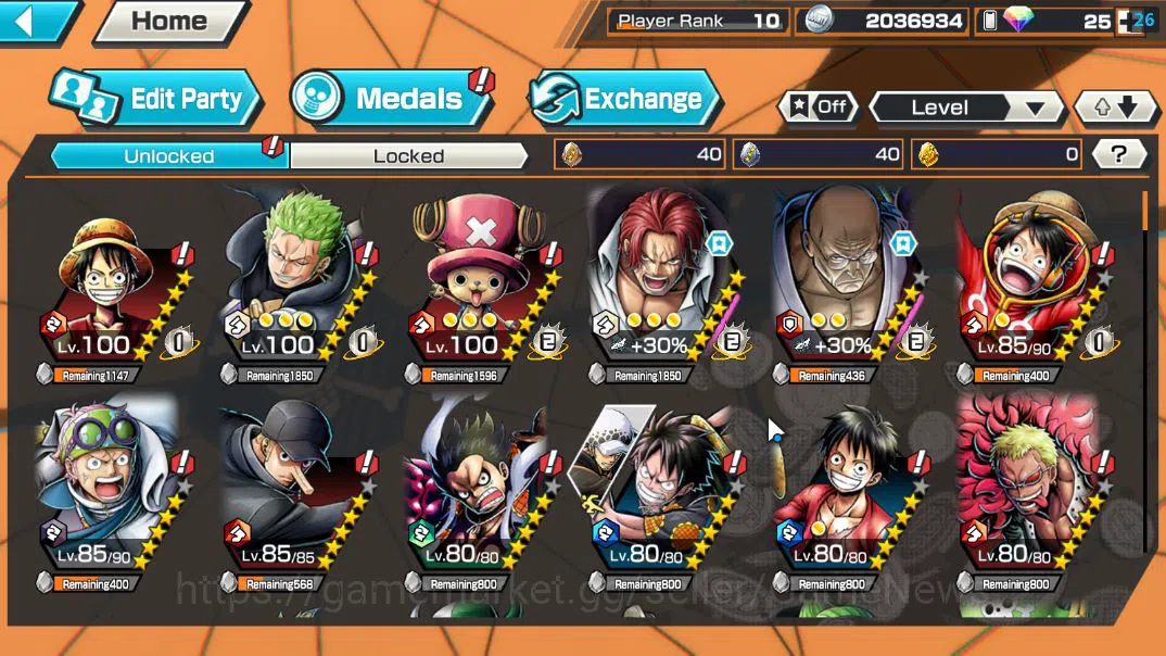 One Piece Bounty Rush Accounts Global|3 EX 1 MAX|Devine Shanks,5Elder Nusjuro,Fil image 5