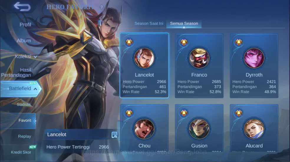 Mobile Legends: Bang Bang Accounts Others Hero 126 | Skin 301 | Legend Franco,  Aspirant Layla+Ruby, KOF Dyrroth, Collector 6