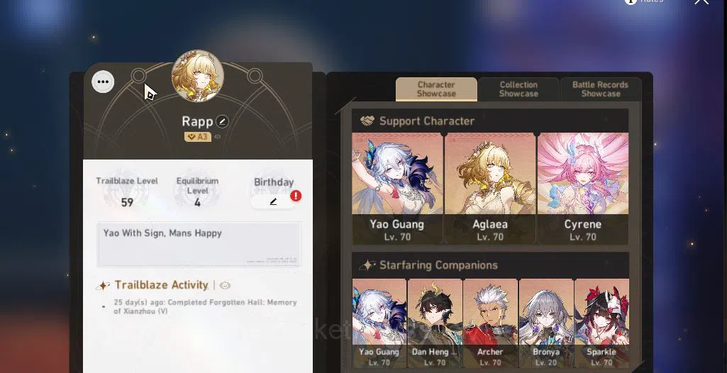 Honkai Star Rail Accounts Mid Game Asia|TL 59|Aglaea+Archer Prem Team|9 Limited|Yao 2