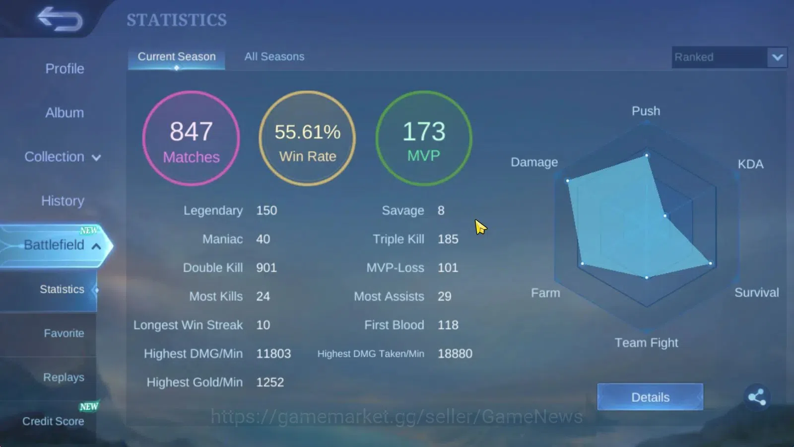 Mobile Legends: Bang Bang Accounts Hero 132|Skin338|Imortal 178|PRIME[Granger,YuZhong image 4