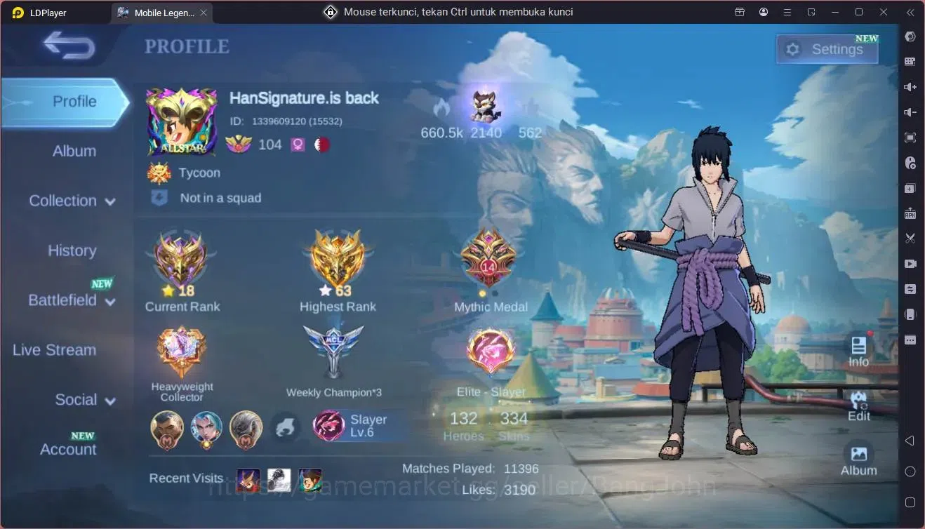 Mobile Legends: Bang Bang Accounts Global|Hero 132|Skin 334|Exalted|Naruto Suyou|NEO  image 2