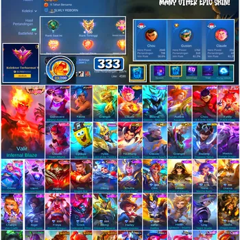 Mobile Legends: Bang Bang Accounts #4762 333 Skins | Valir Infernal Blaze (LEGEND) | Guinevere Athena Asamiya (KOF) | Karina