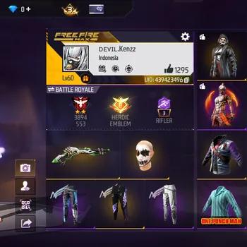 Free Fire Accounts ANGEL BIRU ON - M1887 LUMUT - FACE JOKER IDAMAN - BUNDLE SEASON 16 ON - ANGEL UNGU PUTIH ON - AKUN 7