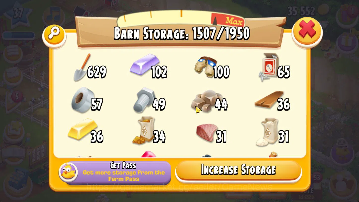 Hay Day Accounts Level 37 | Barn Storage 1950 + Silo Storage 375 |  image 7