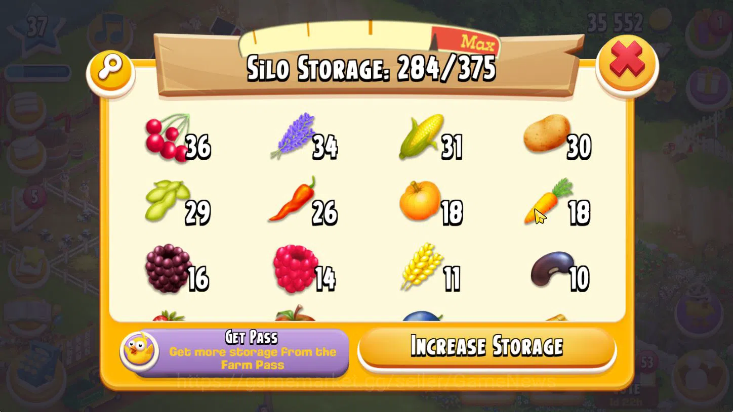 Hay Day Accounts Level 37 | Barn Storage 1950 + Silo Storage 375 |  image 8