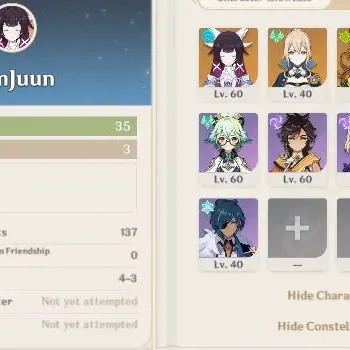 Genshin Impact Accounts Starter ASIA|Allunset|AR 35 WL3| 1 Lim Columbina | 2*5 Char: Jean, Tighnari|1*5 Weap|Low