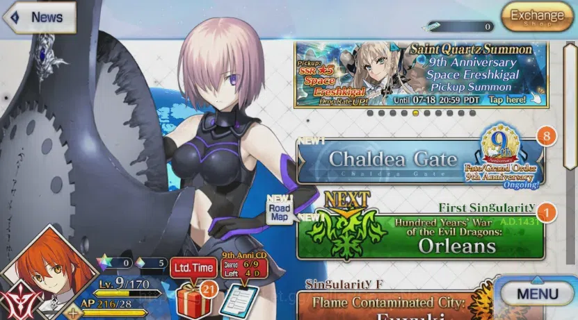 Fate-Grand Order Accounts NA Fresh Starter Lv 9 Orleans|2 limited ssr|Space Ereshkigal, Kama, Zenobia, Valkyrie|Log 7