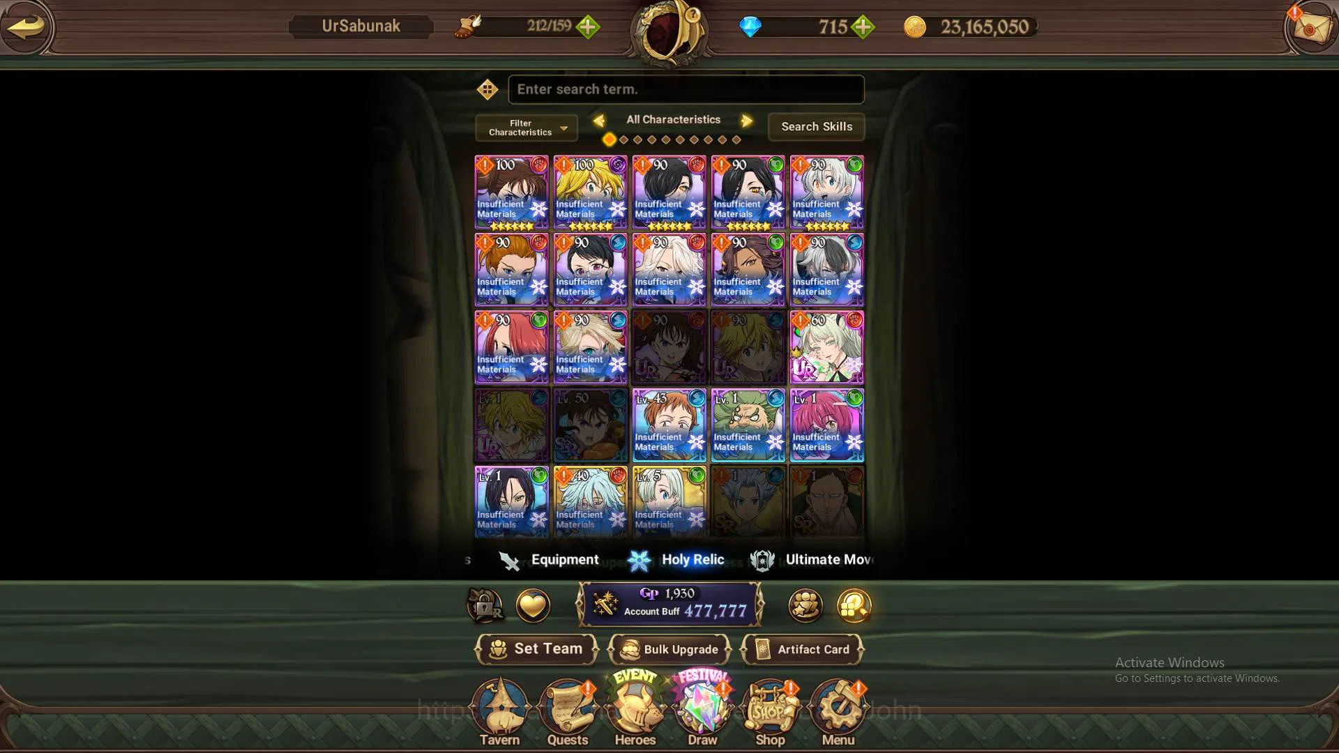 The Seven Deadly Sins: Grand Cross Accounts Others GLOBAL|477K CC|DM 715|Sabunak,Elizabeth,Diane,Jormungand,etc|check 8