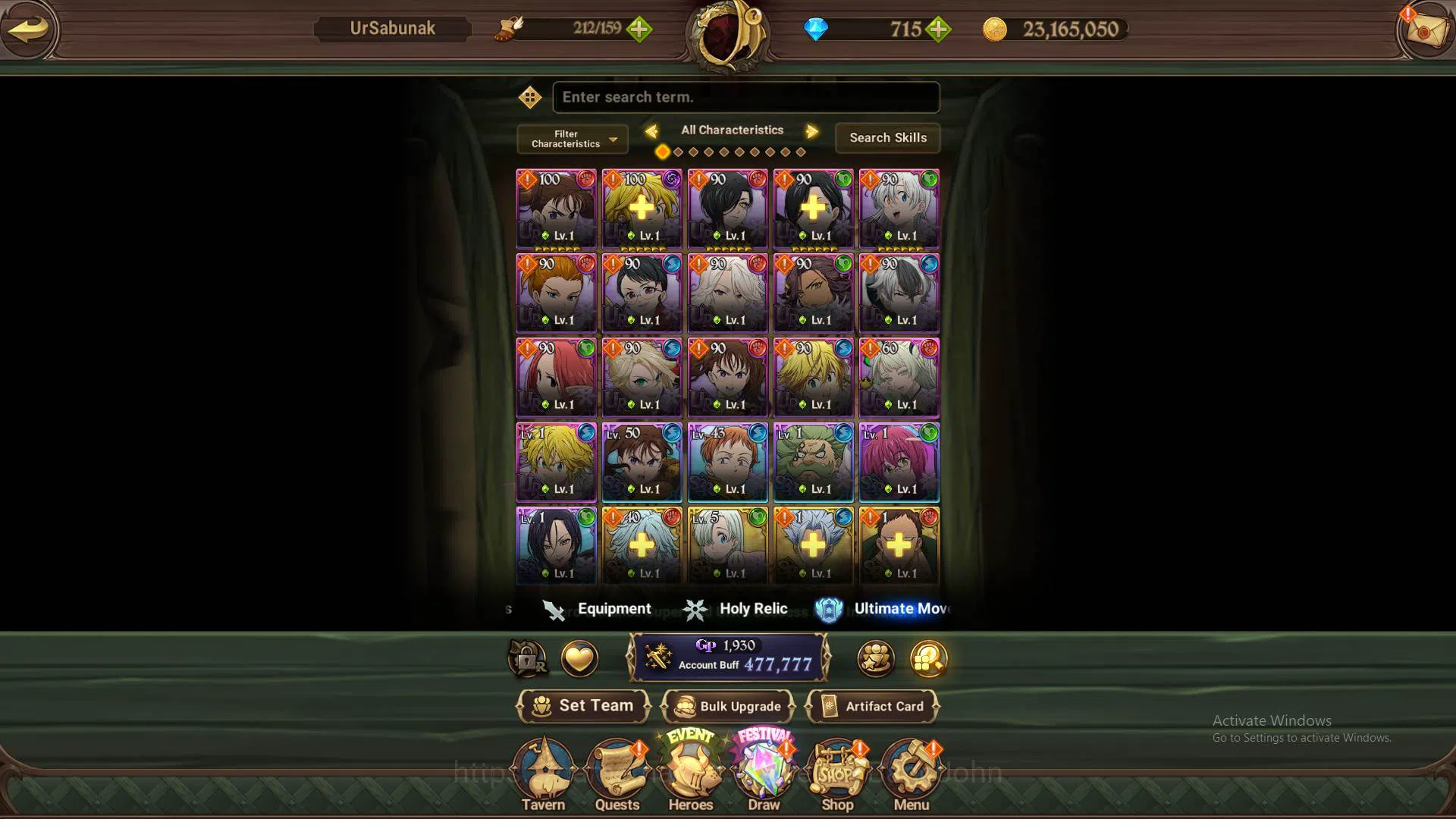 The Seven Deadly Sins: Grand Cross Accounts Others GLOBAL|477K CC|DM 715|Sabunak,Elizabeth,Diane,Jormungand,etc|check 9