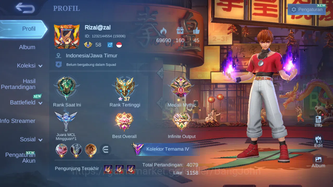 Mobile Legends: Bang Bang Accounts Hero 92 Skin 200 | KOF Dyrroth, Karina | CC Nata | image 1