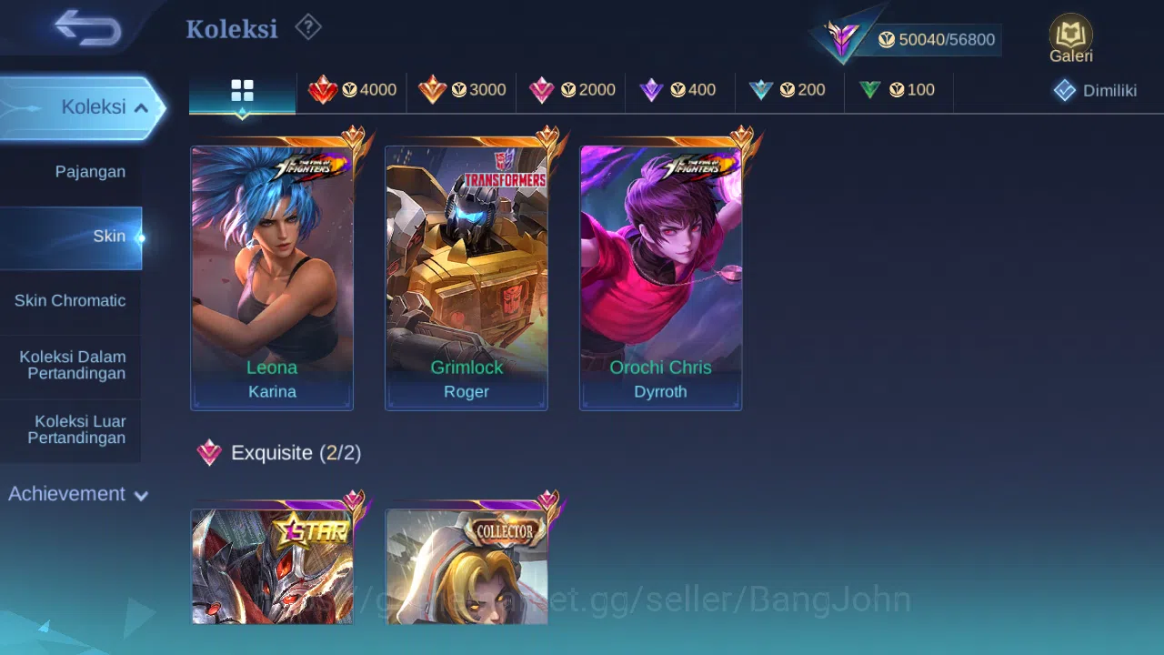 Mobile Legends: Bang Bang Accounts Hero 92 Skin 200 | KOF Dyrroth, Karina | CC Nata | image 2