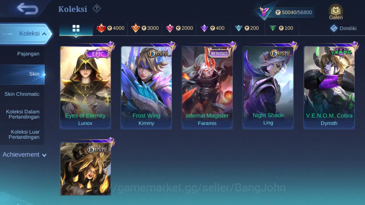 Mobile Legends: Bang Bang Accounts Hero 92 Skin 200 | KOF Dyrroth, Karina | CC Nata | image 8