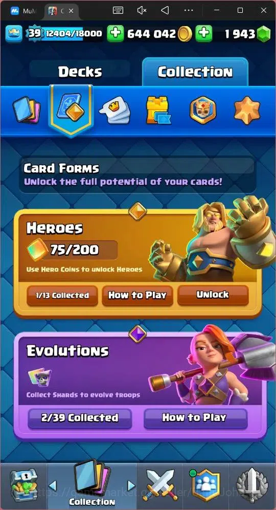 Clash Royale Accounts Midgame Lv 39|Trophy 9528|KTL 13|Card 118|1 Hero|2 EVO |5 Champ|Lvl 15 (1)|Lvl 14 (3)|GEMS 1943 10