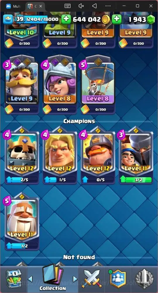 Clash Royale Accounts Midgame Lv 39|Trophy 9528|KTL 13|Card 118|1 Hero|2 EVO |5 Champ|Lvl 15 (1)|Lvl 14 (3)|GEMS 1943 12