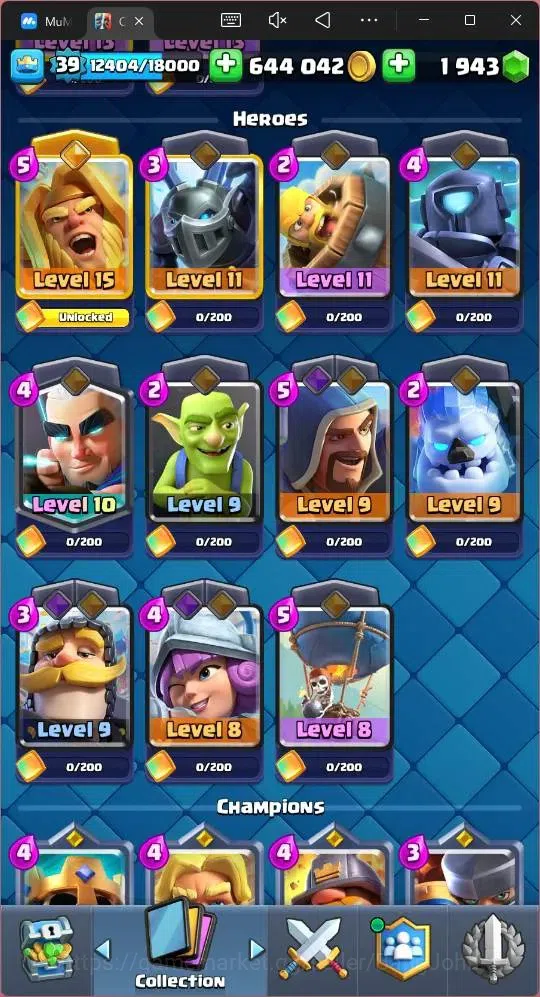 Clash Royale Accounts Midgame Lv 39|Trophy 9528|KTL 13|Card 118|1 Hero|2 EVO |5 Champ|Lvl 15 (1)|Lvl 14 (3)|GEMS 1943 13
