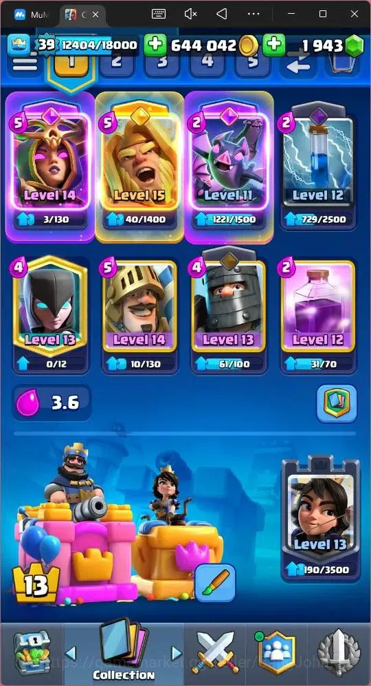 Clash Royale Accounts Midgame Lv 39|Trophy 9528|KTL 13|Card 118|1 Hero|2 EVO |5 Champ|Lvl 15 (1)|Lvl 14 (3)|GEMS 1943 15