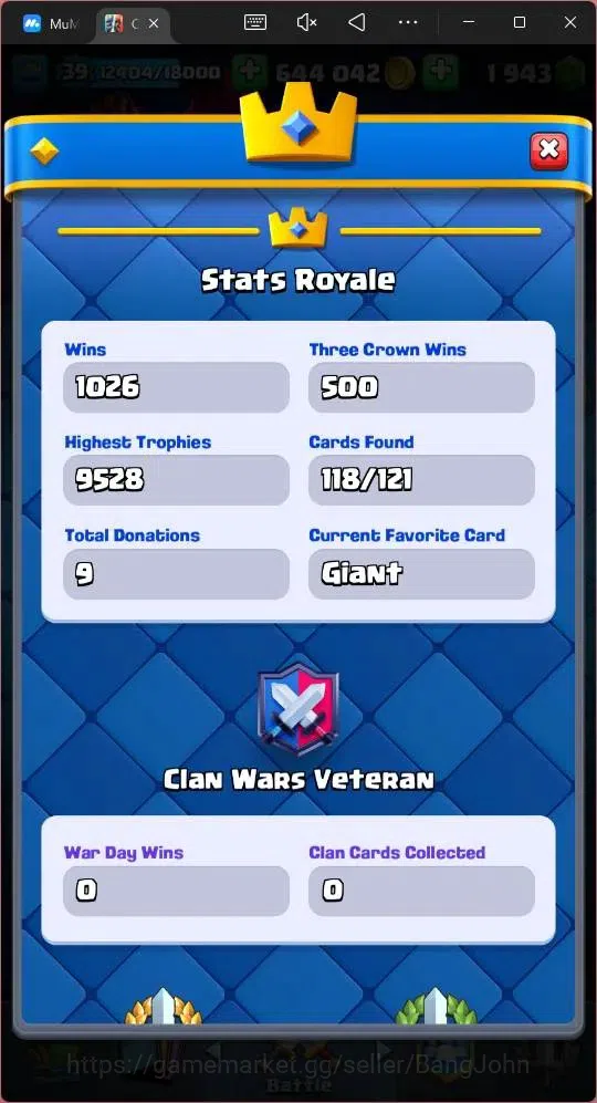 Clash Royale Accounts Midgame Lv 39|Trophy 9528|KTL 13|Card 118|1 Hero|2 EVO |5 Champ|Lvl 15 (1)|Lvl 14 (3)|GEMS 1943 2