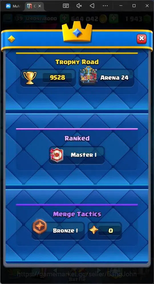 Clash Royale Accounts Midgame Lv 39|Trophy 9528|KTL 13|Card 118|1 Hero|2 EVO |5 Champ|Lvl 15 (1)|Lvl 14 (3)|GEMS 1943 3