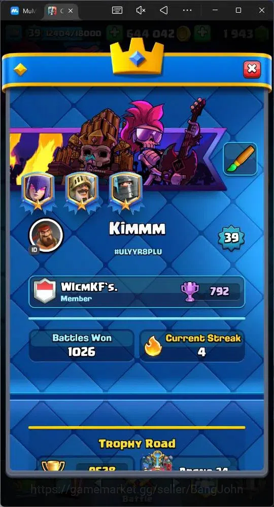 Clash Royale Accounts Midgame Lv 39|Trophy 9528|KTL 13|Card 118|1 Hero|2 EVO |5 Champ|Lvl 15 (1)|Lvl 14 (3)|GEMS 1943 4