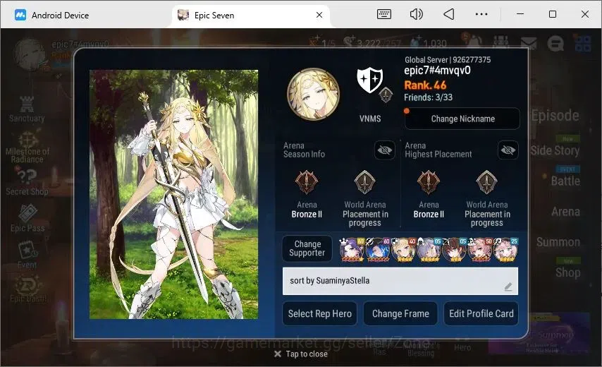 Epic Seven Accounts Starter Global unver|starter PoH+Bless ON|6ML (Monarch Iseria, Peira, Elena, Ludwig Etc.)|276 MM+15 1