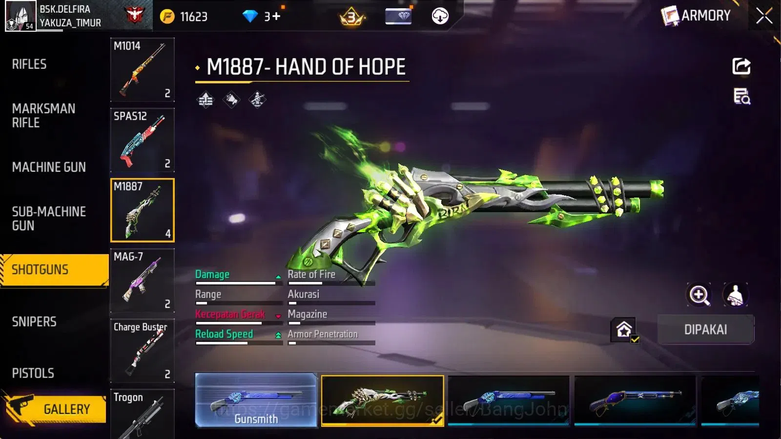 Free Fire Accounts Indonesia | M1887 Hand of Hope| Vault 143 | Bundle image 2