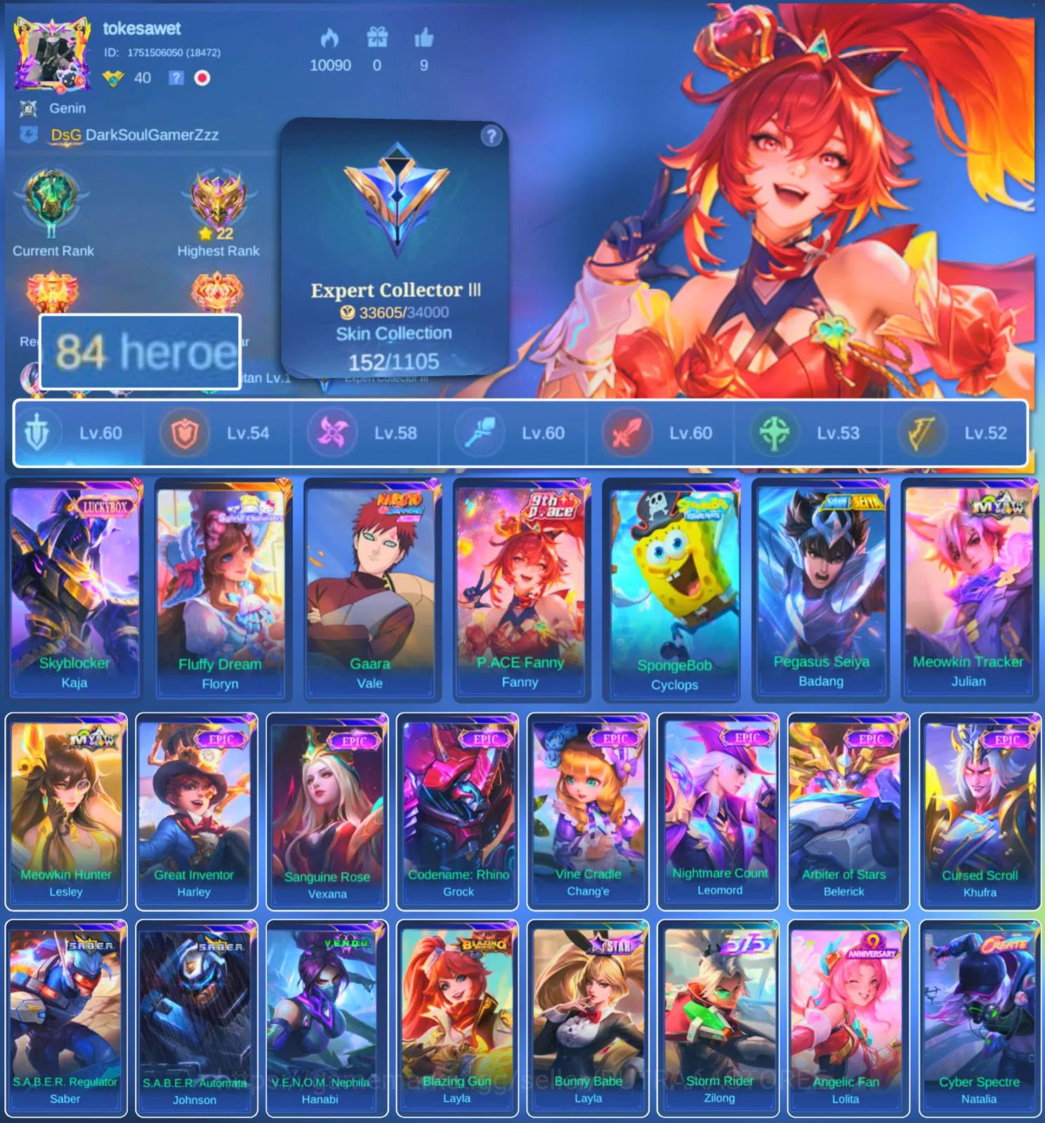 Mobile Legends: Bang Bang Accounts HERO 84 SKIN 152 | EMBLEM GOOD | LUCKBOX KAJA | FL image 1