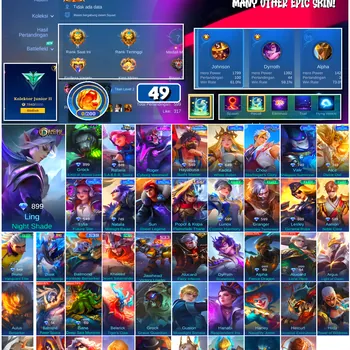 Mobile Legends: Bang Bang Accounts #4576 49 Skins | Roger Cyborg Werewolf (EPIC) | Grock V.E.N.O.M. Monitor Lizard