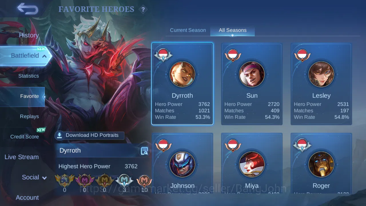 Mobile Legends: Bang Bang Accounts Others Hero 89 | Skin 173 | Emblem max | Sanrio Floryn | Dragontamer Ling | Dragontamer 3