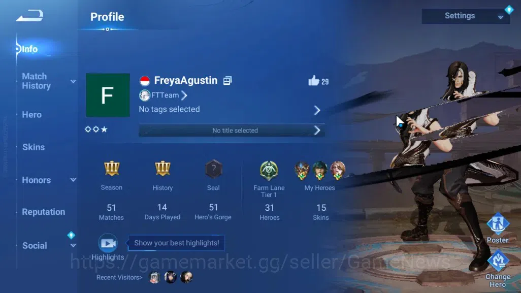Honor of Kings Accounts Hero 31 Skin 15|Starter with Legend Skin (Berserke image 2