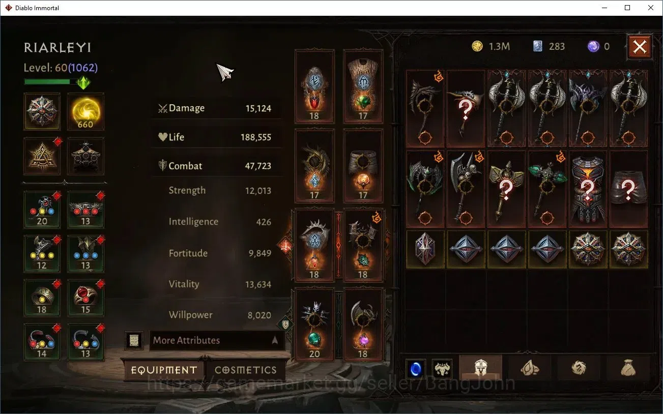 Diablo Immortal Accounts Mid-Tier SEA - Anu |60 (1062) Barbarian-Maledictor|CR 47k|Reso 660|Inferno 7|2 10
