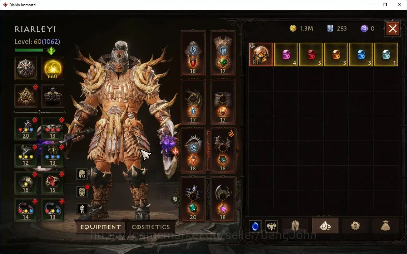 Diablo Immortal Accounts Mid-Tier SEA - Anu |60 (1062) Barbarian-Maledictor|CR 47k|Reso 660|Inferno 7|2 11