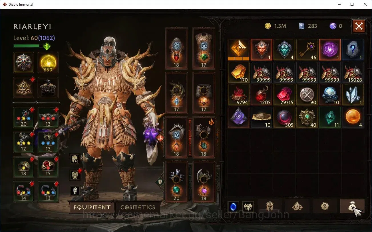 Diablo Immortal Accounts Mid-Tier SEA - Anu |60 (1062) Barbarian-Maledictor|CR 47k|Reso 660|Inferno 7|2 13