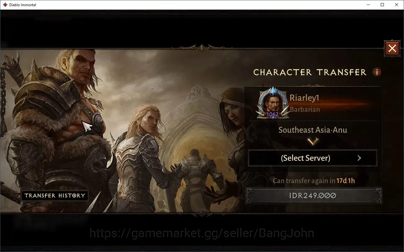 Diablo Immortal Accounts Mid-Tier SEA - Anu |60 (1062) Barbarian-Maledictor|CR 47k|Reso 660|Inferno 7|2 3