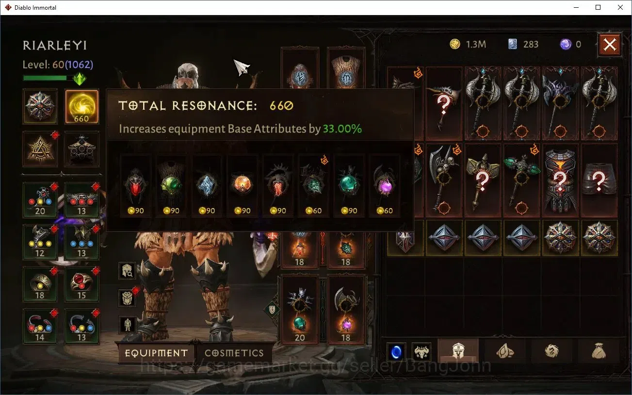 Diablo Immortal Accounts Mid-Tier SEA - Anu |60 (1062) Barbarian-Maledictor|CR 47k|Reso 660|Inferno 7|2 7