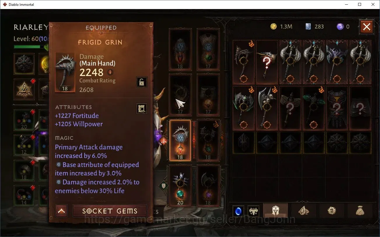Diablo Immortal Accounts Mid-Tier SEA - Anu |60 (1062) Barbarian-Maledictor|CR 47k|Reso 660|Inferno 7|2 8